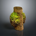 Natural Wooden Vase With Moss Covered Surface And Tree Bark Texture Design 3d model