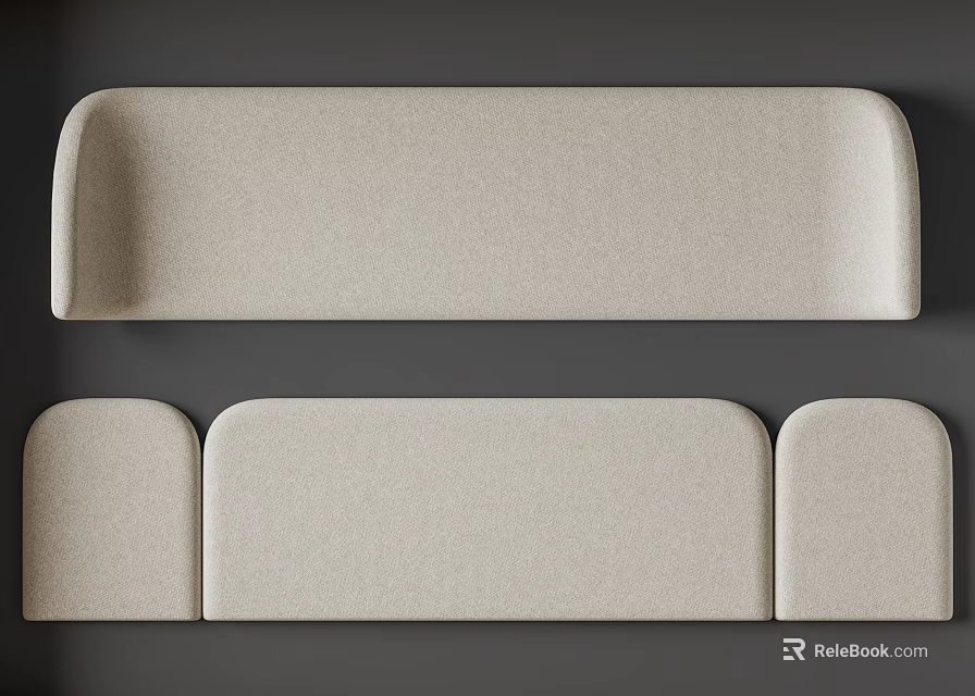 Modern Beige Upholstered Furniture Backrest Components With Curved Edges And Soft Padding 3d model 