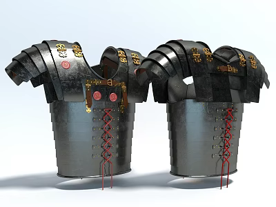 Medieval Metal Armor Clothing With Black Silver Finish Golden Shoulder Decorations And Red Chest Dots 3d model
