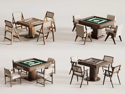 Various Design Entertainment Tables With Wooden Frames Green Felt Tops And Matching Chairs For Home 3d model