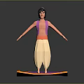 Male Character In Pink Vest Standing On Purple Flying Carpet With Yellow Edges