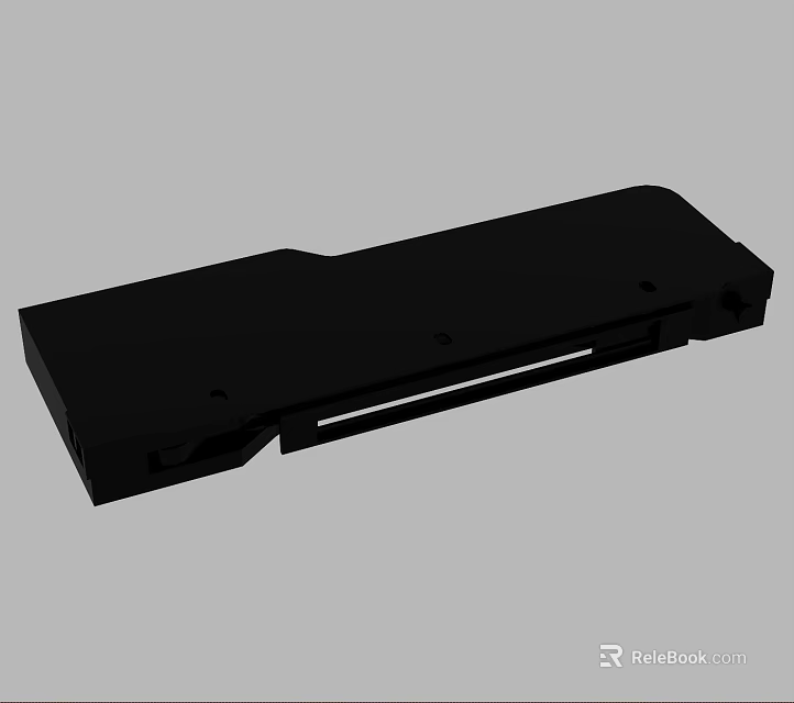 Black Rectangular Industrial Component With Smooth Surface Groove And Mounting Holes 3d model 