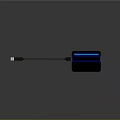 Portable USB Storage Device With Black Body Blue Stripe And Attached Cable
