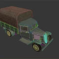 Vintage Light Green Truck With Brown Canvas Covered Bed And Classic Design