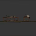Vintage Rustic Wooden Platforms With Handcrafted Items And Decorative Displays