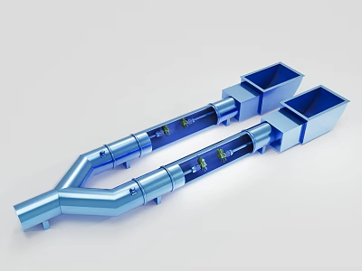 Blue Industrial Tubular Conveyor Equipment Featuring Parallel Structure and Internal Components 3d model