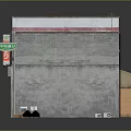 Small Building Structure With Gray Walls Brown Roof Green Street Sign Orange Boxes And Fence