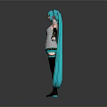 Anime Virtual Character With Blue Long Hair Twin Ponytails White Top Black Gloves And Boots