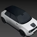 White Compact Modern Car With Circular Headlights Black Roof And Sleek Design