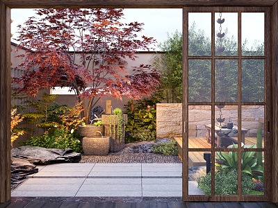 Zen Courtyard Landscape Garden Landscape Stone Flowers and Plants Landscape Landscaping model