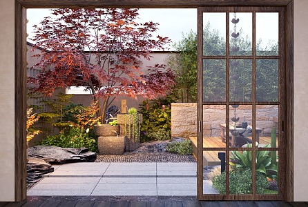 Zen Courtyard Landscape Garden Landscape Stone Flowers and Plants Landscape Landscaping 3d model