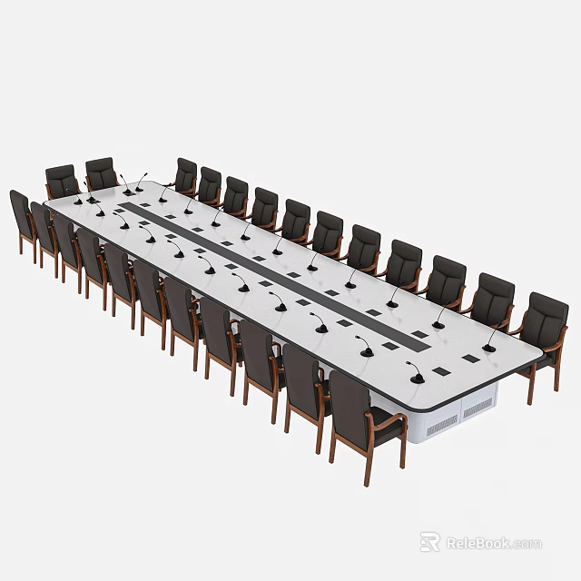 Large Rectangular Conference Table With Black Leather Chairs In Modern Office 3d model