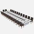 Large Rectangular Conference Table With Black Leather Chairs In Modern Office 3d model
