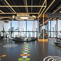 Modern Gym Interior Design With City View And Fitness Equipment
