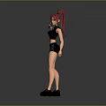 Game Movie Female Character With Red Hair Black Outfit Holding Gun