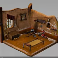 Traditional Rustic Interior With Mud Walls Wooden Bed Clay Pots Hanging Tapestry And Ladder