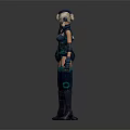 Female Sci Fi Characters In Blue Tactical Combat Armor Suits Standing