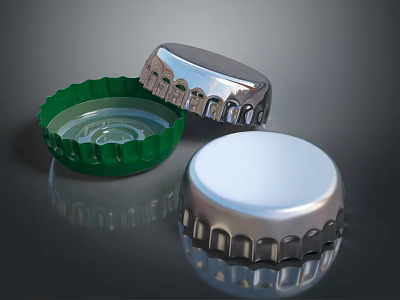 Set Of Green And Silver Bottle Caps For Daily Use With Serrated And Flat Top 3d model