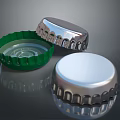 Set Of Green And Silver Bottle Caps For Daily Use With Serrated And Flat Top