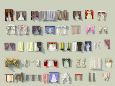 Various Curtain Designs With Different Styles And Colors For Home Decor 3d model