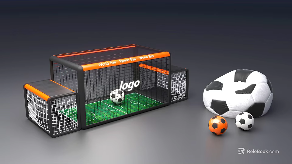 Fun Interactive Area With Soccer Goal Logo Green Grass And Multiple Soccer Balls 3d model 