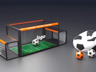 Fun Interactive Area With Soccer Goal Logo Green Grass And Multiple Soccer Balls 3d model