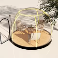 Outdoor Transparent Dome Relaxation Space With Wooden Table Chairs And Tree