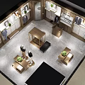 Modern Clothing Store Interior With Wooden Racks Mannequins Display Cabinets And Lighting