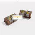 Two Fabric Wrapped Packages With Yellow Circular Patterns And Colorful Stripes Tied With Strings 3d model