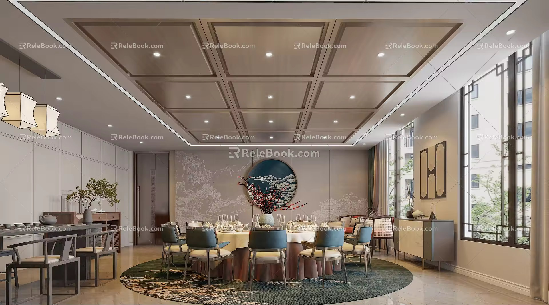 New Chinese-style private room Dining space Large private room 3d model