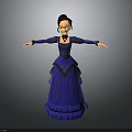 Child in Elegant Blue Princess Dress with Black Hair Necklace and Outstretched Arms