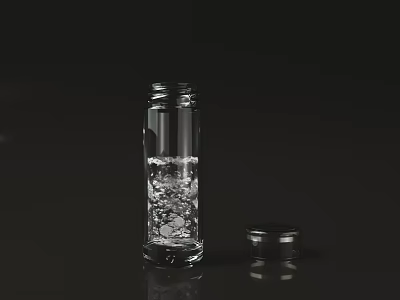 Clear Glass Tea Set Featuring Ice Cubes And Black Lid Against Dark Background 3d model