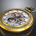 Gold Pocket Watch With Roman Numeral Dial And Intricate Gear Mechanism