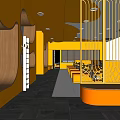 Modern Public Office Space With Orange Workstations Computers And Ergonomic Chairs Open Layout Design 3d model