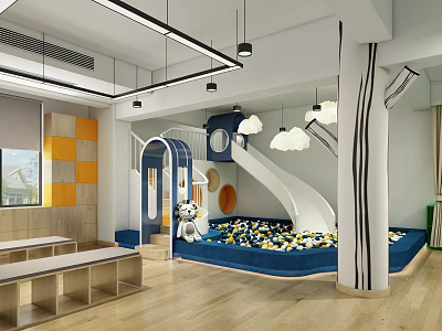Indoor Kindergarten Play Area with Slide Colorful Ball Pit and Colorful Walls 3d model