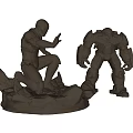 Smart Machines Silver Statues With Kneeling And Standing Poses On Rock Base 3d model