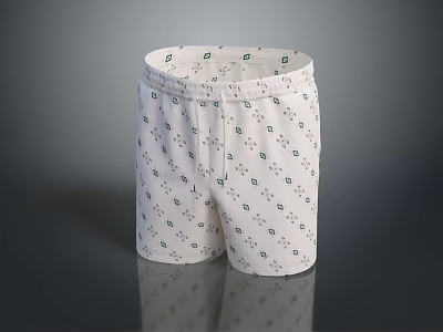 White Casual Shorts With Green Geometric Patterns And Elastic Waist Design 3d model