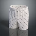 White Casual Shorts With Green Geometric Patterns And Elastic Waist Design