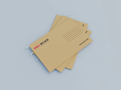Brown Kraft Paper Folders with Metal Clips Stacked for Office Document Organizing 3d model
