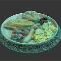 Delicious Breakfast Plate With Scrambled Eggs Sausage French Toast And Mixed Berries
