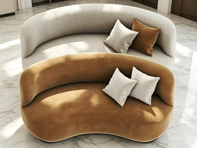 Modern Irregular Shaped Sofa With Light Gray And Brown Cushions 3d model