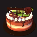 Sleeping Girl Decoration On Chocolate Birthday Cake With Whipped Cream Green Leaf And Happy Birthday Sign