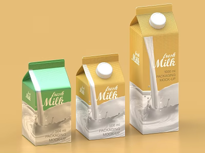 Fresh Milk Cartons With Various Colored Packaging And 200ml Capacity Design 3d model