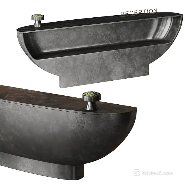 Modern Minimalist Concrete Reception Desk With Sleek Top Surface And Small Decorative Plant 3d model 