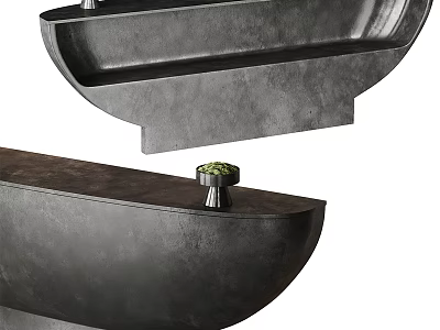 Modern Minimalist Concrete Reception Desk With Sleek Top Surface And Small Decorative Plant 3d model