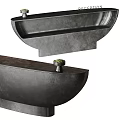 Modern Minimalist Concrete Reception Desk With Sleek Top Surface And Small Decorative Plant
