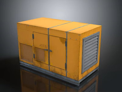 Industrial Computer Cabinet With Yellow Metal Doors And Ventilation Grilles 3d model