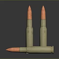 Three Military Bullets with Golden Casings Red Tips and Reflective Surface