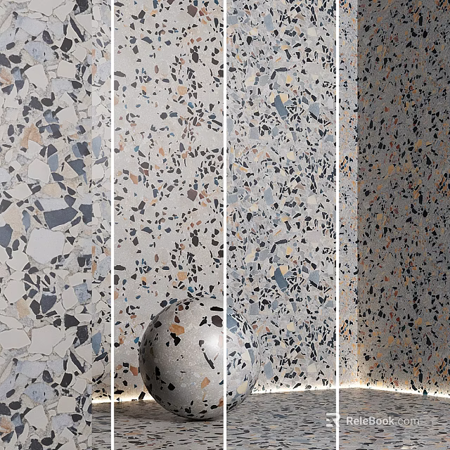 Terrazzo Floor Tiles With Various Color Patterns And Decorative Sphere 3d model
