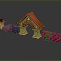 Cartoon Scene With Red Roof Archway Yellow Structure Red Brick Walls Tower Windows And Ladder